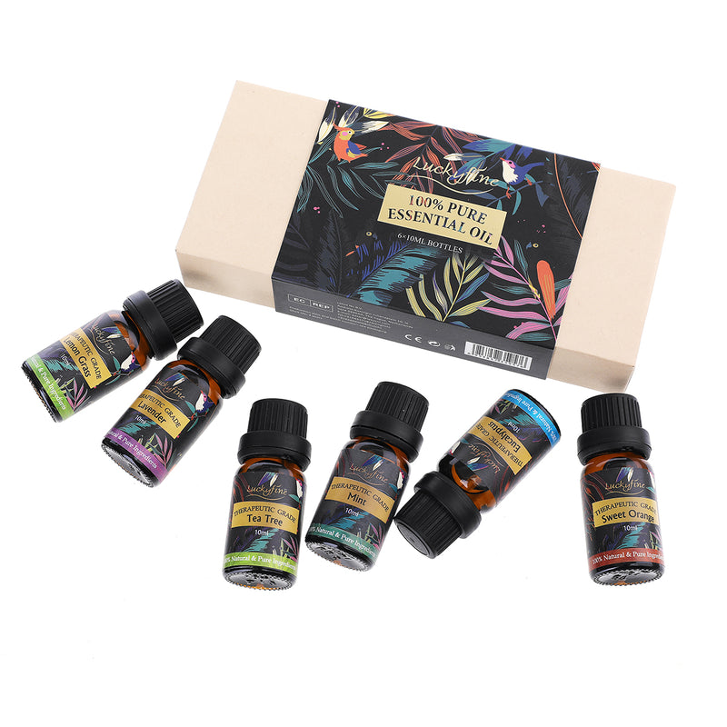 Luckyfine reines ätherisches Öl Geschenk-Set, therapeutische Premium Aroma ätherische Öle für Spa Hilfe Schlaf Ruhe Stimmung, 6 Düfte
