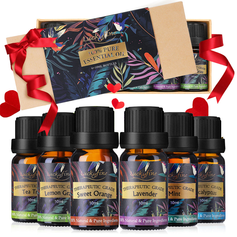 Luckyfine Pure Essential Oil Gift Set, Therapeutic Premium Aroma Essential Oils for Spa Help Sleep Calm Mood, 6 Scents