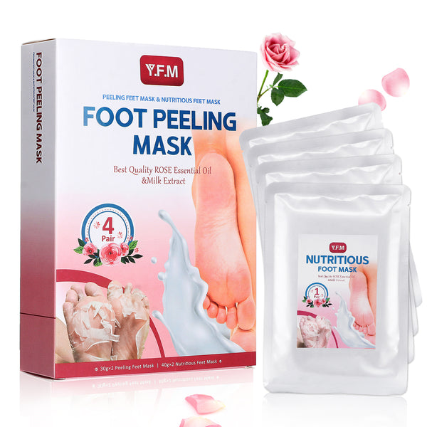 4 Paare Rose Fuß Peeling & nährende Maske, 7 Tage Reparatur rauhen Ferse für weiche Nourish Füße, entfernt Calluses & trockene Haut