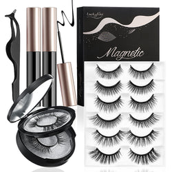 Luckyfine 6 Pairs Reusable Non-Magnetic False Eyelashes & Eyeliner w/ Mirror Kit, Multi Styles No Glue Needed