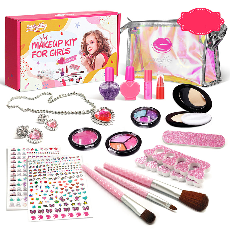 Luckyfine 20PCS Kids Makeup Kit, Washable Makeup Set Toys, Best Gift for Pretend Play Game, Christmas & Birthday