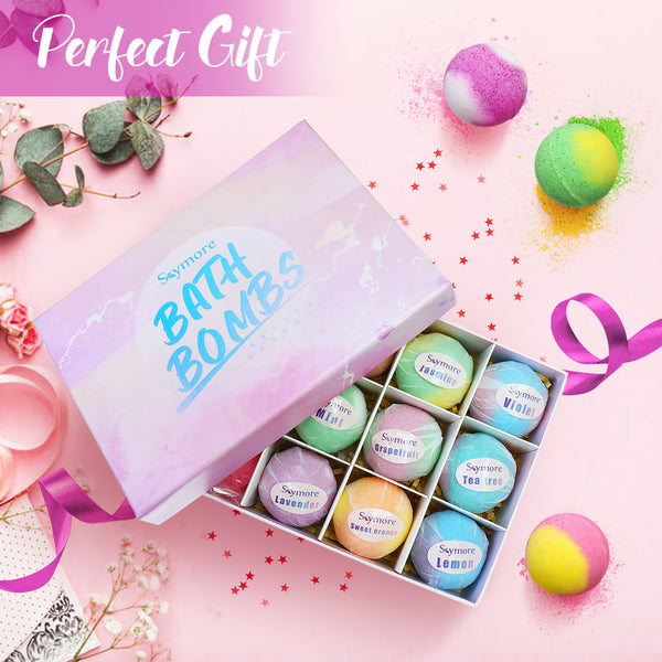 Skymore 10 Bath Bombs Gift Set w/ Natural Bath Puff for Skin Care & Relaxation, Gift for Family