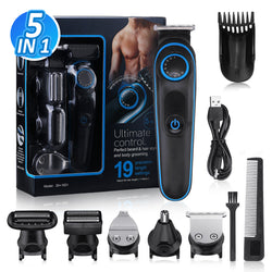 GLAMADOR Pro 5-In-1 Electric Hair Clippers, Cordless Hair Trimmers w/ LED Display, Adjustable USB Charge Low Noise
