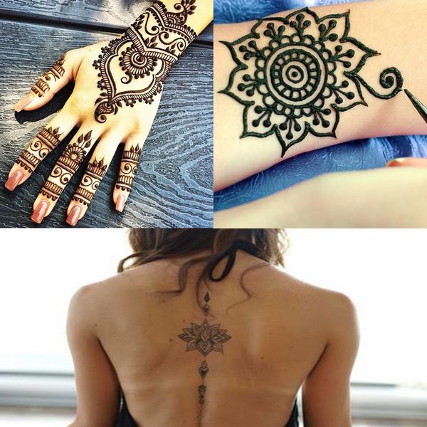 3 Colors Conical Temporary Art Henna Tattoos Painting & 20 PCS Adhesive Stencils Set