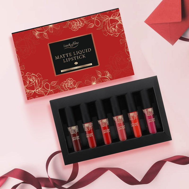 6 Farben Matte Velvet Liquid Lipstick Geschenkset, wasserdicht und langlebig, hohe Pigmentierung