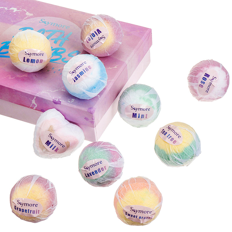 Skymore 10 Bath Bombs Gift Set w/ Natural Bath Puff for Skin Care & Relaxation, Gift for Family