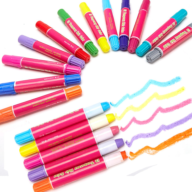 Luckyfine 12 Color Temporary Hair Chalk Washable Hair Dye Pen Face Paint Pen