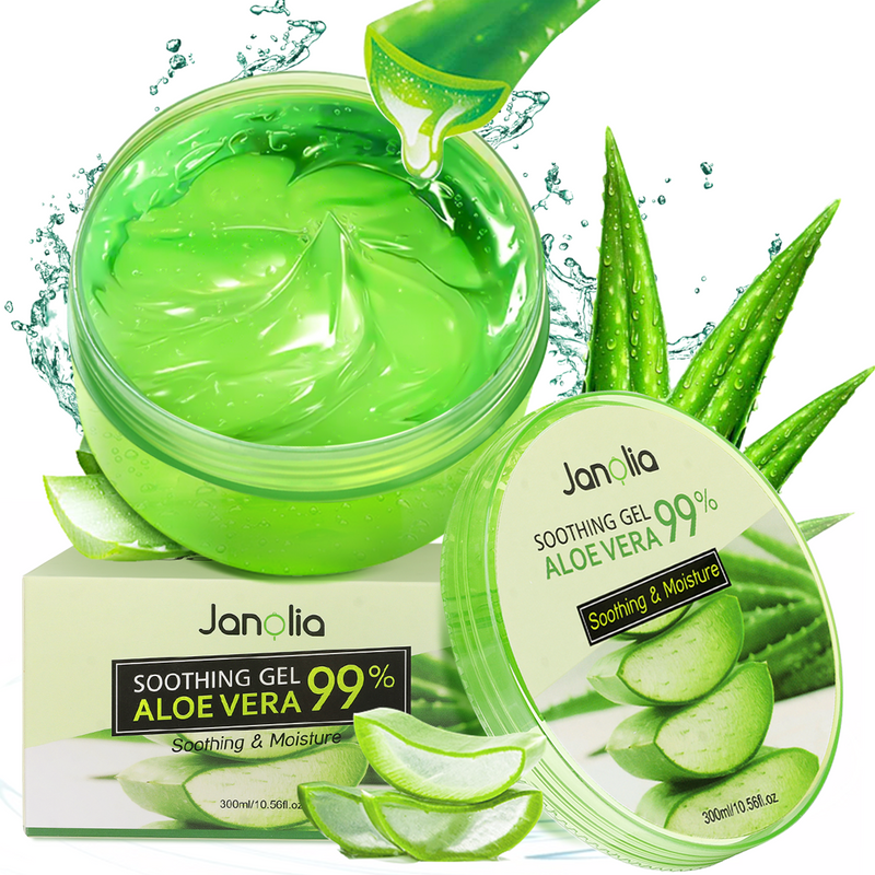 Janolia 300mL Bio Aloe Vera Gel, Gesichtsmaske beruhigend & Feuchtigkeit Beauty Gel für Gesicht, Körper, Sonnenbrand & trockene Haut