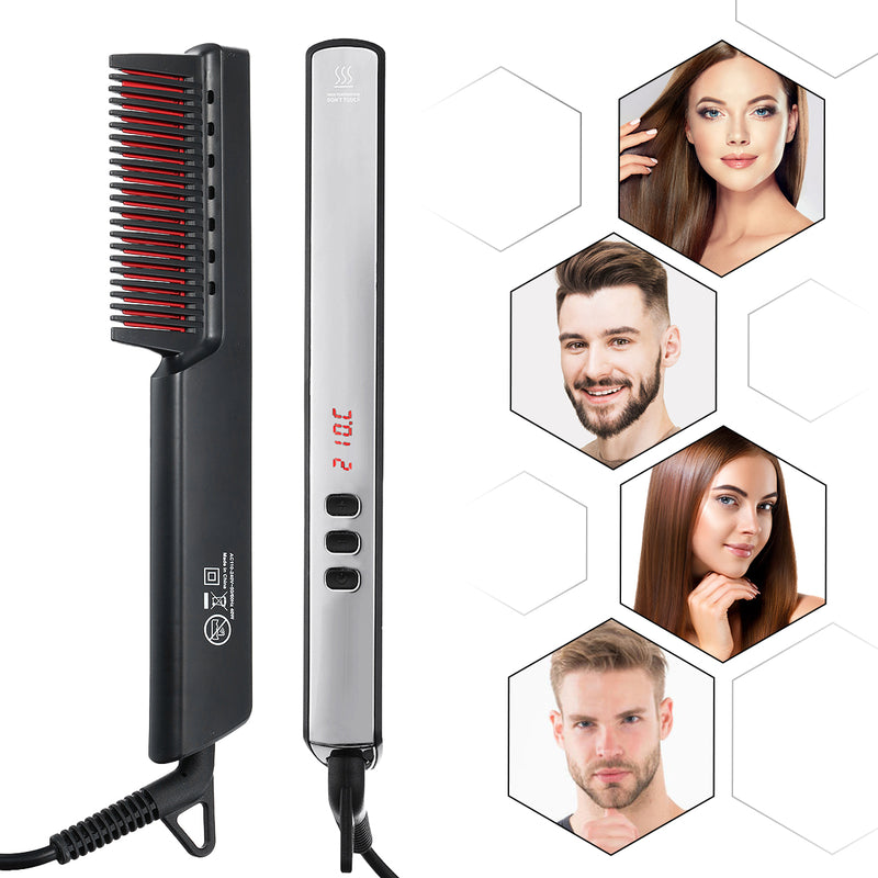 Luckyfine Ionic Electric Hair Straightening Comb, 6 Temp Settings & Anti-Scald LED Display