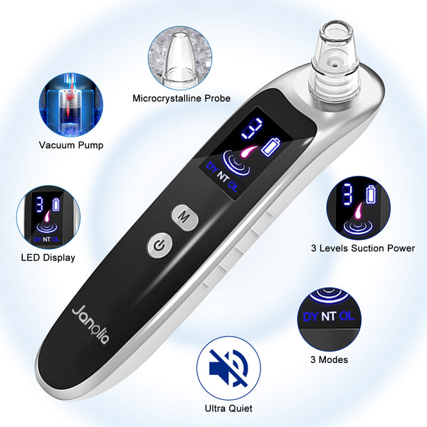 Blackhead Remover, Pore Vacuum Cleaner LCD Display, w/ 6 Suction Head, for Blackhead, Whitehead, Acne Removal